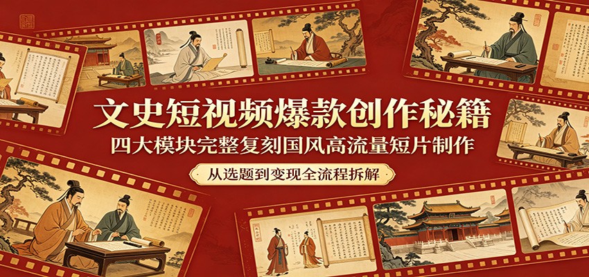 文史短视频爆款创作秘籍:四大模块完整复刻国风高流量短片制作-智云网创 - 网创副业项目资源站