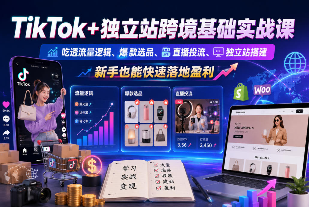 TikTok+独立站跨境基础实战课，吃透流量逻辑、爆款选品、直播投流与独立站搭建，新手也能快速落地盈利-智云网创 - 网创副业项目资源站