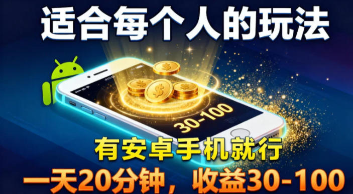 适合每个人的玩法，有安卓手机就行，一天20分钟，收益30-100-智云网创 - 网创副业项目资源站