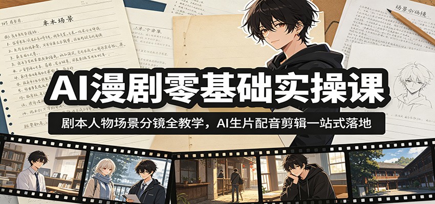 AI漫剧零基础实操课：剧本人物场景分镜全教学，AI生片配音剪辑一站式落地-智云网创 - 网创副业项目资源站