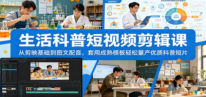 生活科普短视频剪辑课:从剪映基础到图文配音,套用成熟模板轻松量产优质科普短片-智云网创 - 网创副业项目资源站