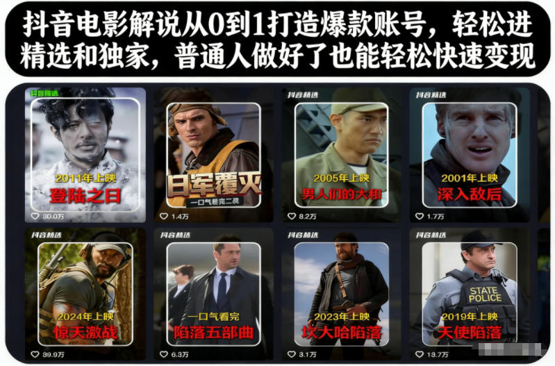 抖音电影解说从0到1打造爆款账号，轻松进精选和独家，普通人做好了也能轻松快速变现-智云网创 - 网创副业项目资源站