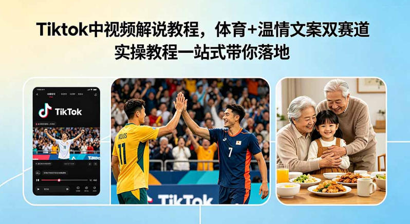 Tiktok中视频解说教程,体育+温情文案双赛道实操教程一站式带你落地,教你出海賺美刀-智云网创 - 网创副业项目资源站
