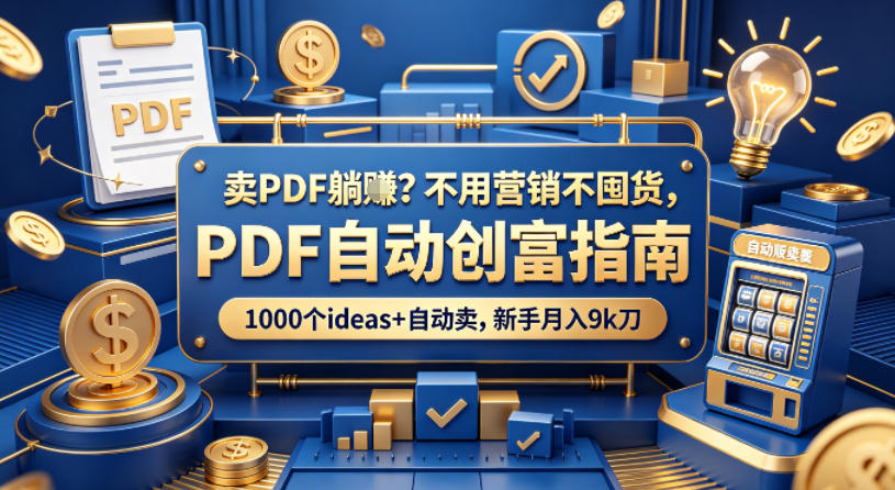 卖PDF躺賺?不用营销不囤货,PDF自动创富指南,1000个ideas+自动卖,新手月入9k刀【原创双语字幕】-智云网创 - 网创副业项目资源站