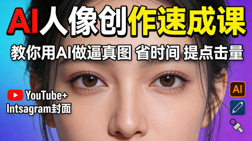 YouTube+Instagram封面没人点?AI人像创作速成课,教你用AI做逼真图,省时间还能提点击量!-智云网创 - 网创副业项目资源站