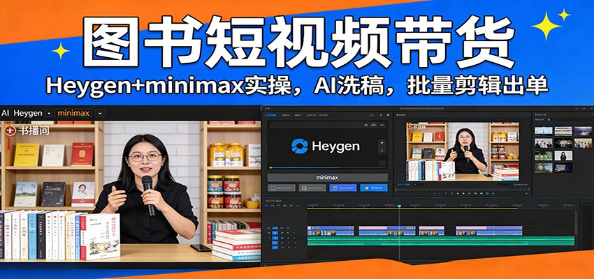 图书短视频带货：Heygen+minimax实操，AI洗稿 ，批量剪辑出单-智云网创 - 网创副业项目资源站