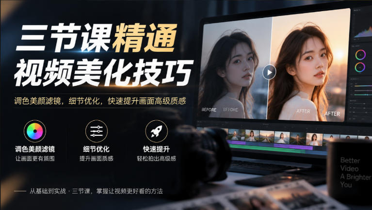 三节课精通视频美化技巧｜调色美颜滤镜，细节优化，快速提升画面高级质感-智云网创 - 网创副业项目资源站