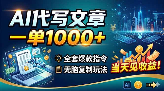 (18575期)AI代写文章,一单1000+,全套爆款指令+无脑复制玩法,当天见收益!-智云网创 - 网创副业项目资源站