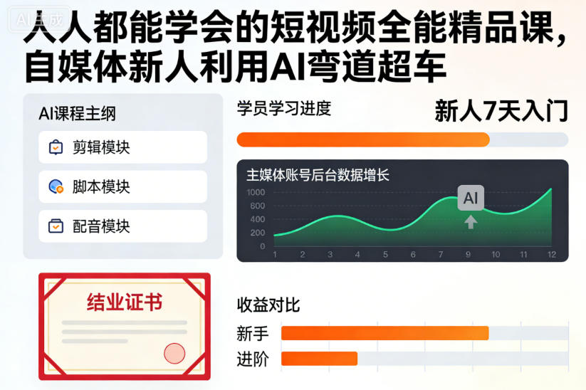 人人都能学会的短视频全能精品课，自媒体新人利用AI弯道超车-智云网创 - 网创副业项目资源站