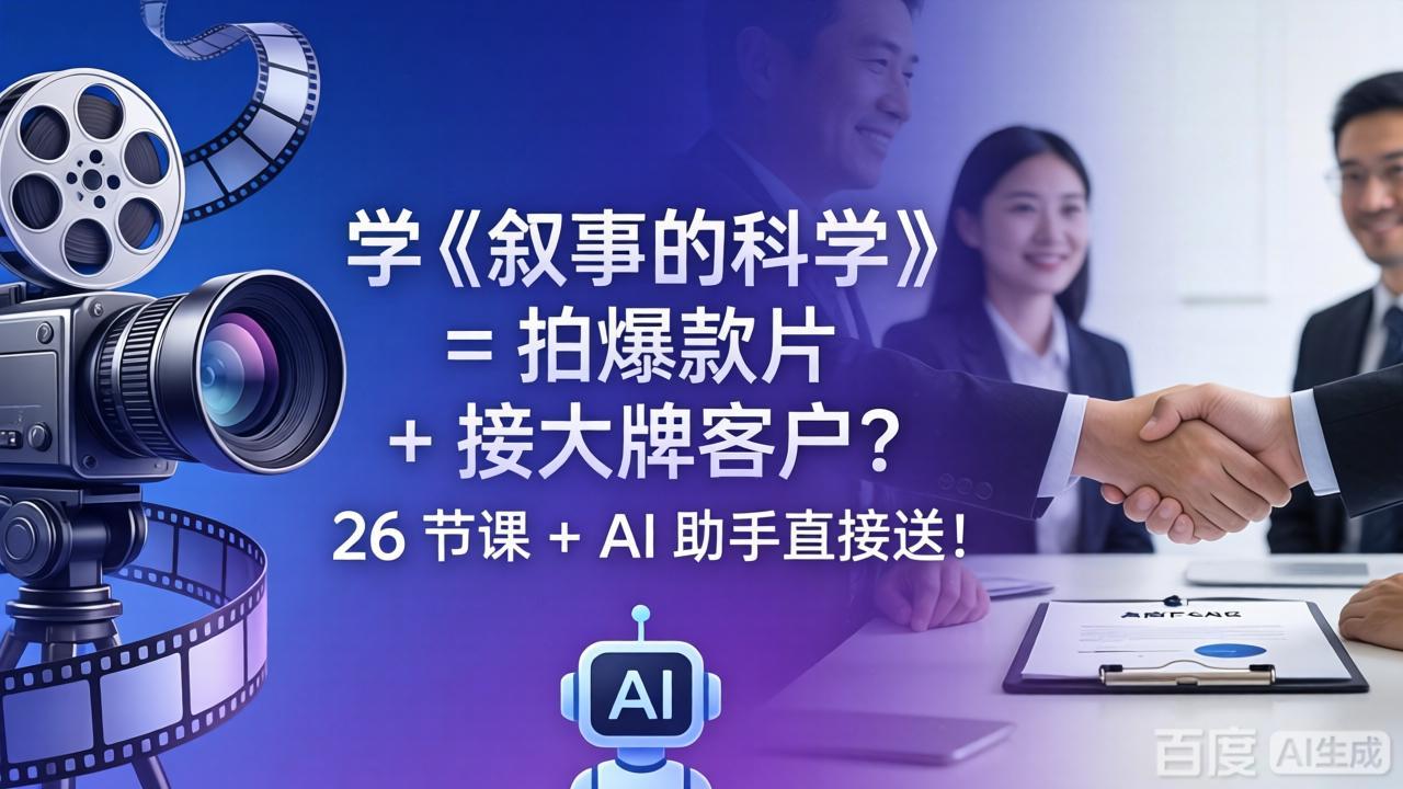 学《叙事的科学》= 拍爆款片 + 接大牌客户？26 节课 + AI 助手直接送！-智云网创 - 网创副业项目资源站