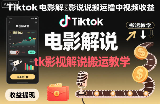 Tiktok电影解说搬运撸中视频收益，tk影视解说搬运教学-智云网创 - 网创副业项目资源站