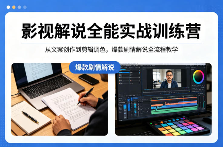影视解说全能实战训练营：从文案创作到剪辑调色，爆款剧情解说全流程教学-智云网创 - 网创副业项目资源站