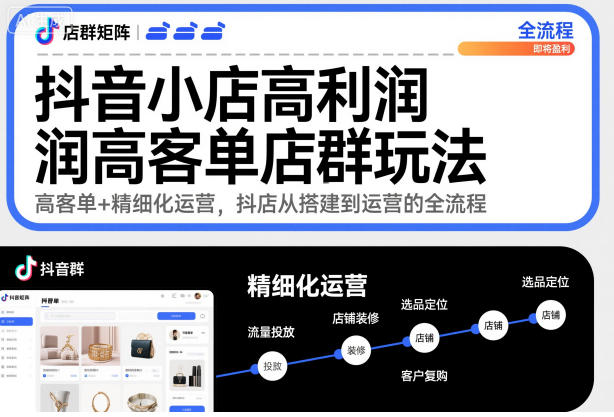 抖音小店高利润高客单店群玩法，高客单+精细化运营，抖店从搭建到运营的全流程-智云网创 - 网创副业项目资源站
