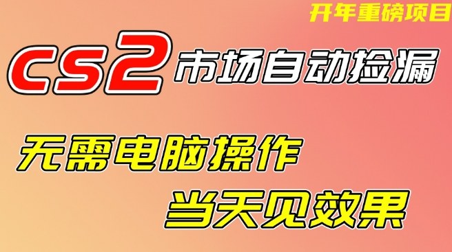 CS2市场自动捡漏项目，无需电脑操作，无需进入游戏，当天见效果，支持任何形式验证【揭秘】-智云网创 - 网创副业项目资源站
