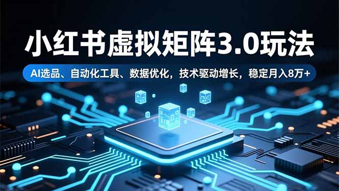 小红书虚拟矩阵3.0玩法，AI选品、自动化工具、数据优化，技术驱动增长，稳定月入8万+-智云网创 - 网创副业项目资源站