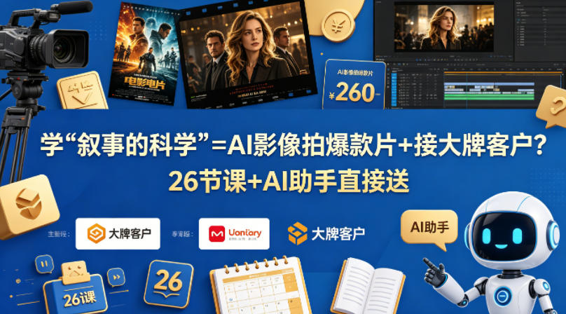 学《叙事的科学》=AI影像拍爆款片+接大牌客户？26节课+AI助手直接送【原创双语字幕】-智云网创 - 网创副业项目资源站