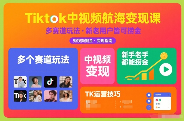 Tiktok中视频航海变现课,多个赛道玩法,新手老手都能在TK中视频捞金-智云网创 - 网创副业项目资源站