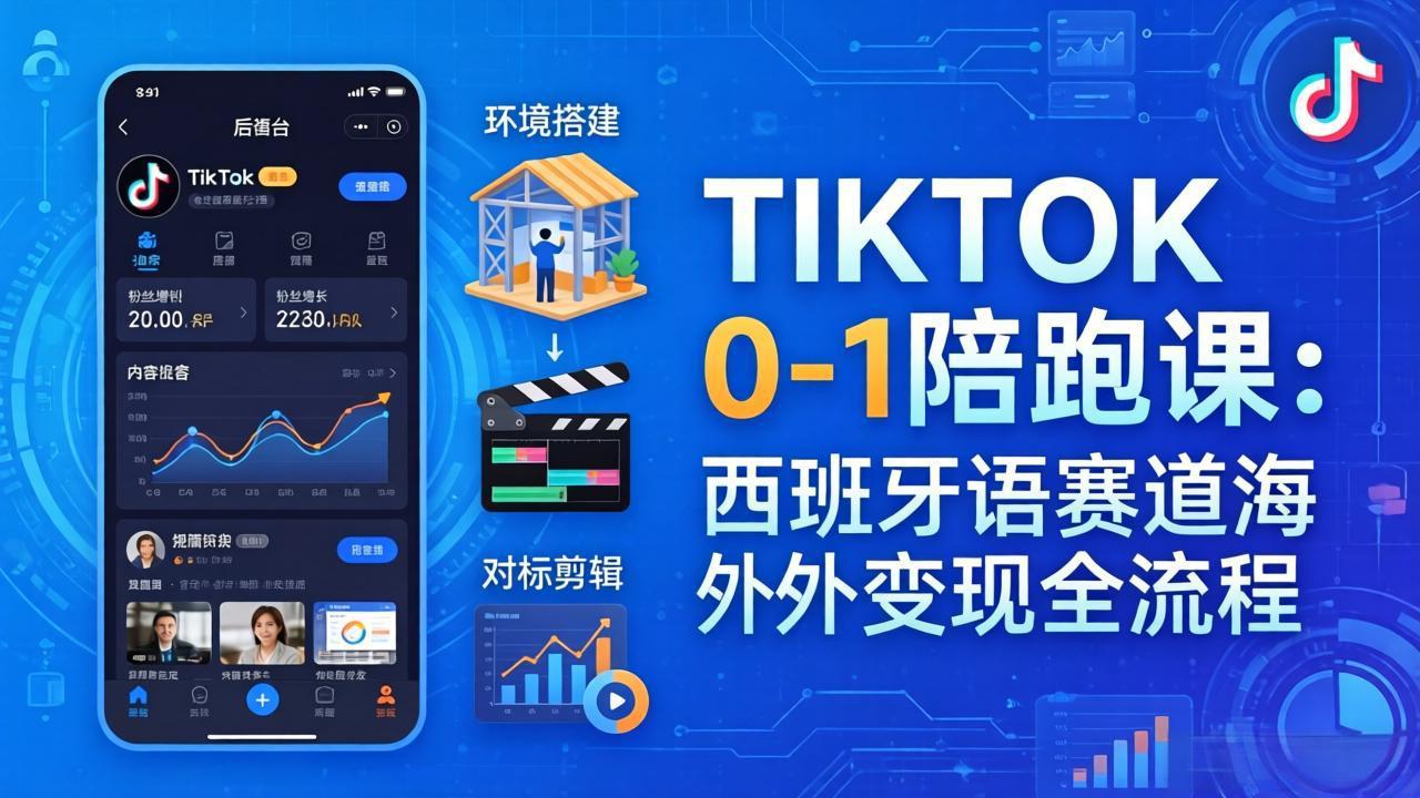 TIKTOK 0-1 陪跑课：从环境搭建到刷对标剪辑，西班牙语赛道海外变现全流程-智云网创 - 网创副业项目资源站