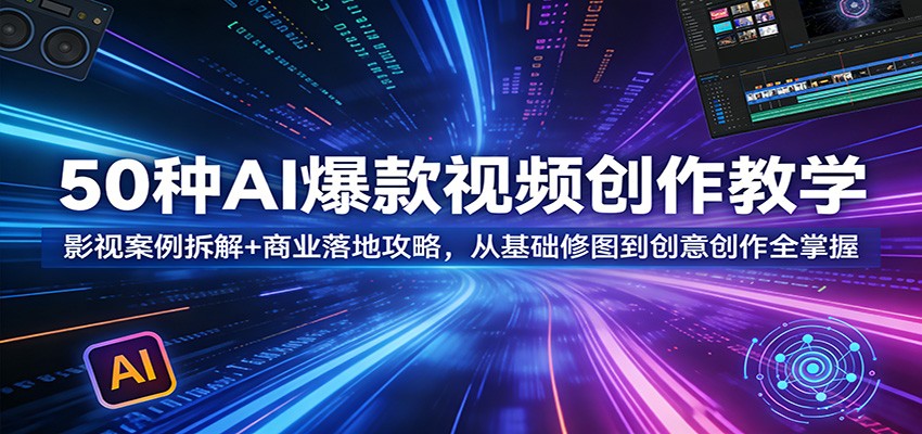 50种AI爆款视频创作教学：影视案例拆解+商业落地攻略，从基础修图到创意创作全掌握-智云网创 - 网创副业项目资源站