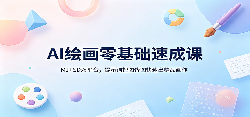 AI绘画零基础速成课：MJ+SD双平台，提示词控图修图快速出精品画作-智云网创 - 网创副业项目资源站