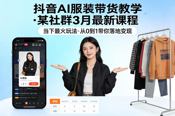 抖音AI服装带货教学,某社群3月最新课程,当下最火玩法,从0到1带你落地变现-智云网创 - 网创副业项目资源站