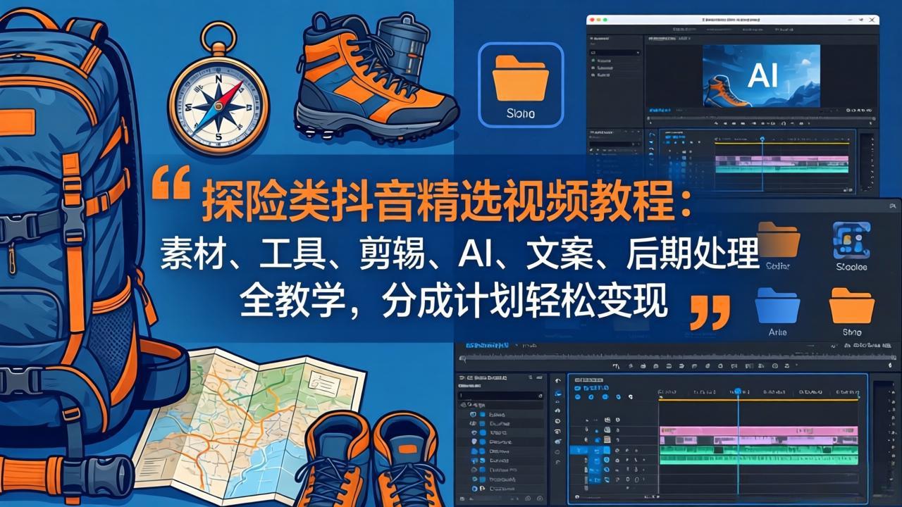 探险类抖音精选视频教程:素材、工具、剪辑、AI、文案、后期处理全教学,分成计划轻松变现-智云网创 - 网创副业项目资源站