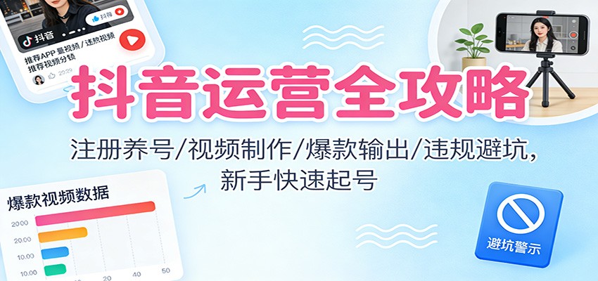 抖音运营全攻略:注册养号/视频制作/爆款输出/违规避坑,新手快速起号-智云网创 - 网创副业项目资源站