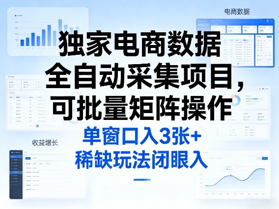 独家电商数据全自动采集项目，可批量矩阵操作，单窗口日入3张+，稀缺玩法闭眼入【揭秘】-智云网创 - 网创副业项目资源站