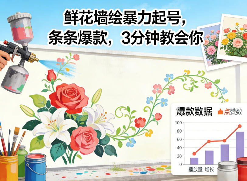 鲜花墙绘暴力起号，条条爆款，3分钟教会你-智云网创 - 网创副业项目资源站