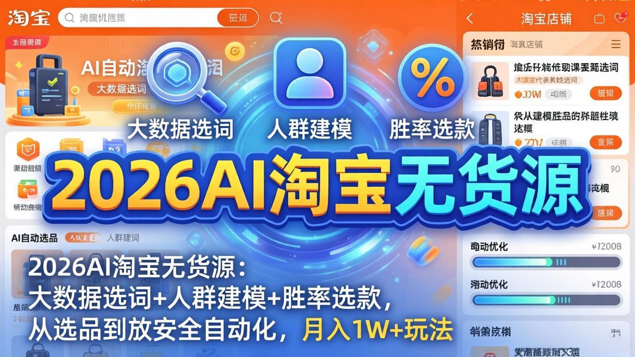 2026AI淘宝无货源-4月更新：大数据选词+人群建模+胜率选款，从选品到放大全自动化，月入1W+玩法-智云网创 - 网创副业项目资源站