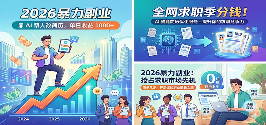 2026暴力副业：靠AI帮人改简历，单日收益1000+，全网求职季分钱-智云网创 - 网创副业项目资源站