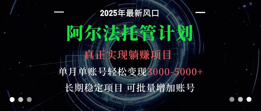 阿尔法托管计划 单账号月入3000-5000,长期稳定项目,新手小白轻松上手-智云网创 - 网创副业项目资源站
