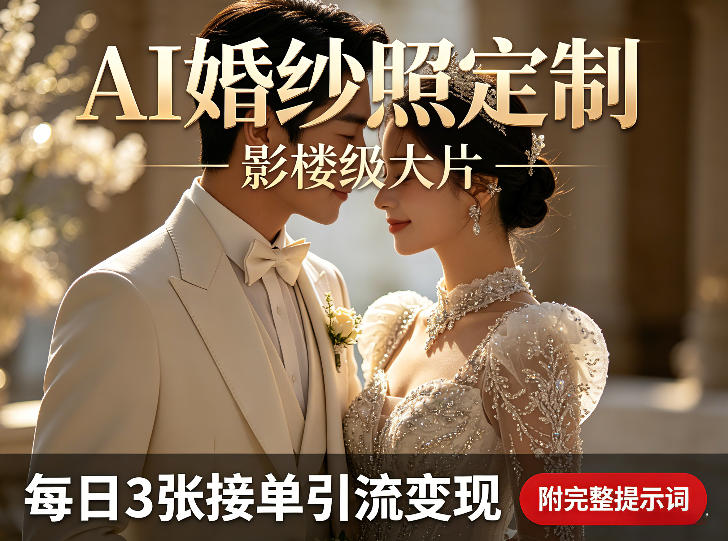 AI婚纱照定制影楼级大片,每日3张接单引流变现,轻松实现副业增收(附完整提示词)