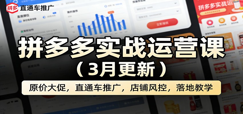 拼多多实战运营课（3月更新）：原价大促，直通车推广，店铺风控，落地教学-智云网创 - 网创副业项目资源站