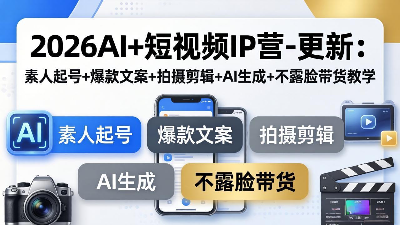 2026AI+短视频IP营-更新:素人起号+爆款文案+拍摄剪辑+AI生成+不露脸带货教学-智云网创 - 网创副业项目资源站