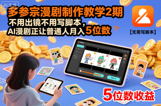 多参宗漫剧制作教学2期,不用出镜不用写脚本,AI漫剧正让普通人月入5位数(更新)-智云网创 - 网创副业项目资源站