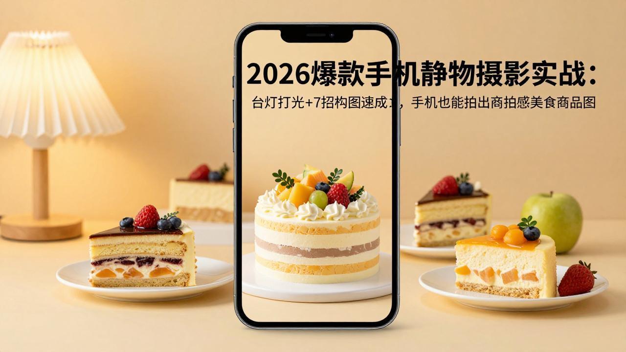 2026爆款手机静物摄影实战:台灯打光+7招构图速成,手机也能拍出商拍感美食商品图-智云网创 - 网创副业项目资源站