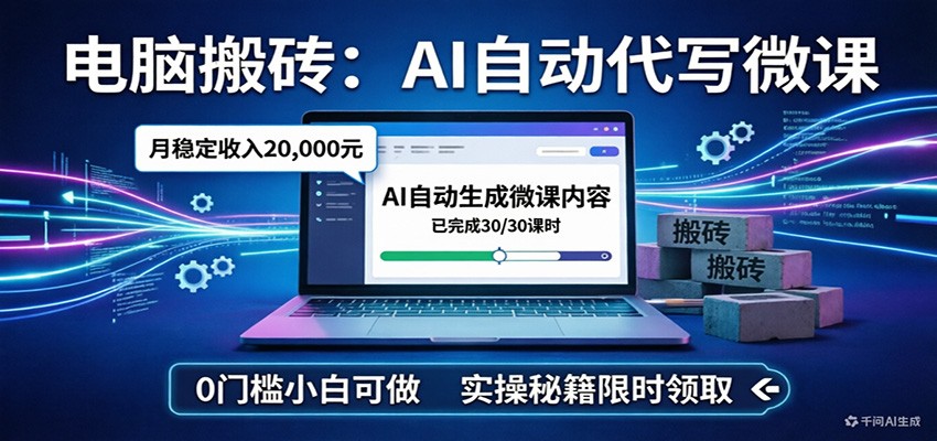 电脑搬砖AI自动代写微课，月稳定2W，0门槛小白可做，实操秘籍-智云网创 - 网创副业项目资源站