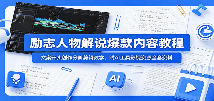 励志人物解说爆款内容教程：文案开头创作分阶剪辑教学，附AI 工具影视资源全套资料-智云网创 - 网创副业项目资源站