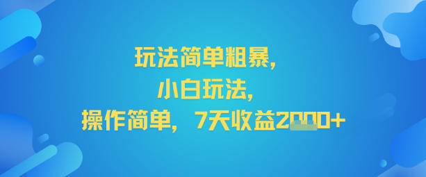 玩法简单粗暴，小白玩法，操作简单，7天收益2k+-智云网创 - 网创副业项目资源站