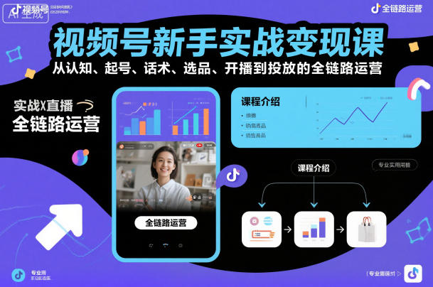 视频号新手实战变现课,从认知、起号、话术、选品、开播到投放的全链路运营-智云网创 - 网创副业项目资源站