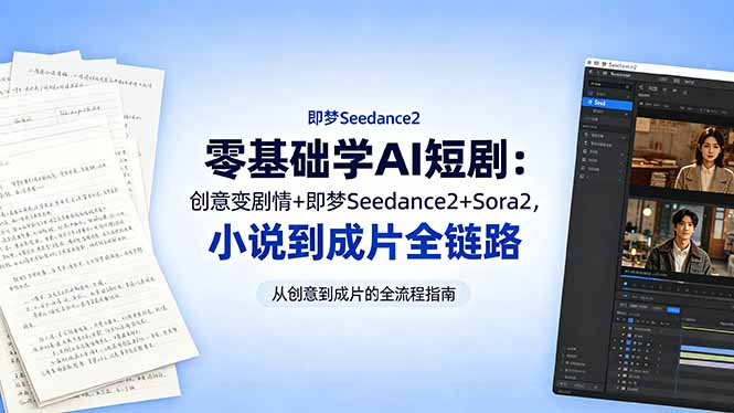 零基础学AI短剧:创意变剧情+即梦Seedance2+Sora2,小说到成片全链路-智云网创 - 网创副业项目资源站