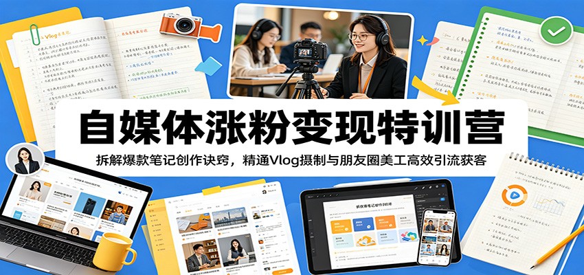 自媒体涨粉变现特训营:拆解爆款笔记创作诀窍,精通Vlog摄制与朋友圈美工高效引流获客-智云网创 - 网创副业项目资源站