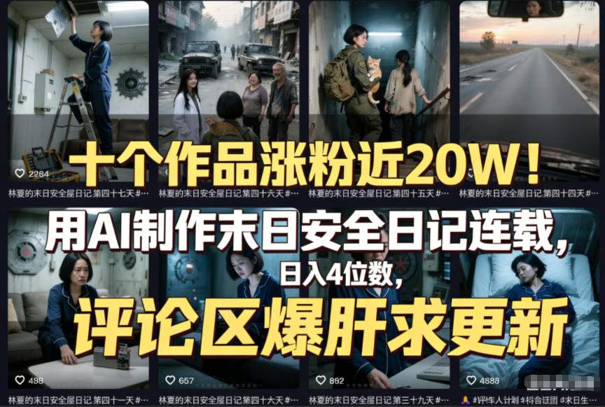 十个作品涨粉近20W！用AI制作末日安全日记连载，日入4位数，评论区爆肝求更新（附详细步骤）-智云网创 - 网创副业项目资源站