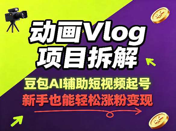 动画Vlog项目拆解，豆包AI辅助短视频起号，新手也能轻松涨粉，43条作品涨粉8.3W-智云网创 - 网创副业项目资源站