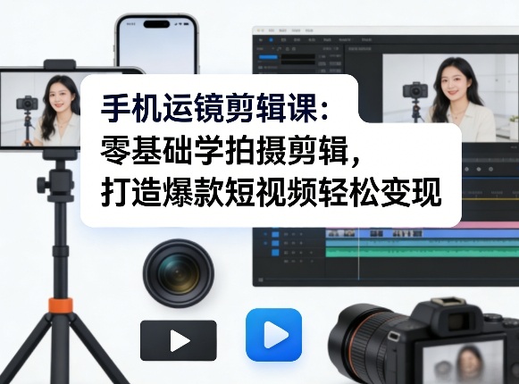手机运镜剪辑课:零基础学拍摄剪辑,打造爆款短视频轻松变现