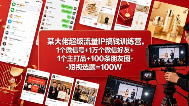 某大佬超级流量IP搞钱训练营,1个微信号+1万个微信好友+1个主打品+100条朋友圈-短视选题=100W-智云网创 - 网创副业项目资源站
