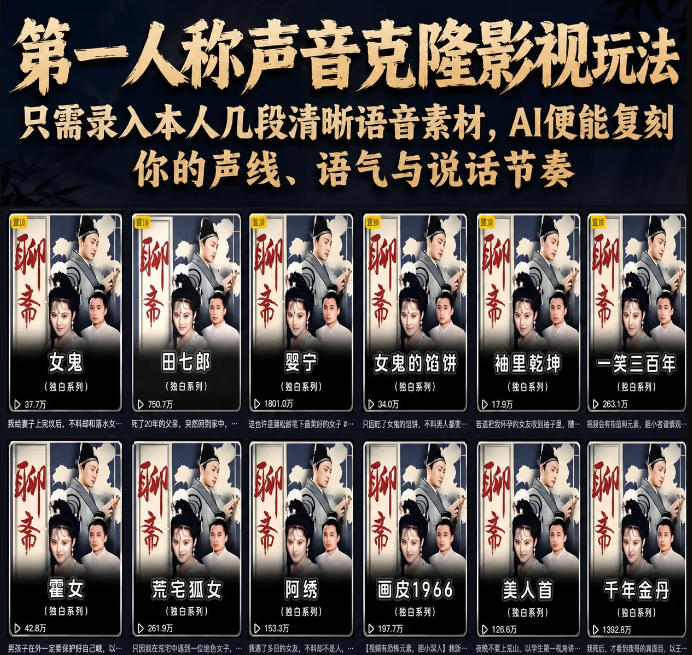 第一人称声音克隆影视玩法，只需录入本人几段清晰语音素材，AI便能复刻你的声线、语气与说话节奏-智云网创 - 网创副业项目资源站
