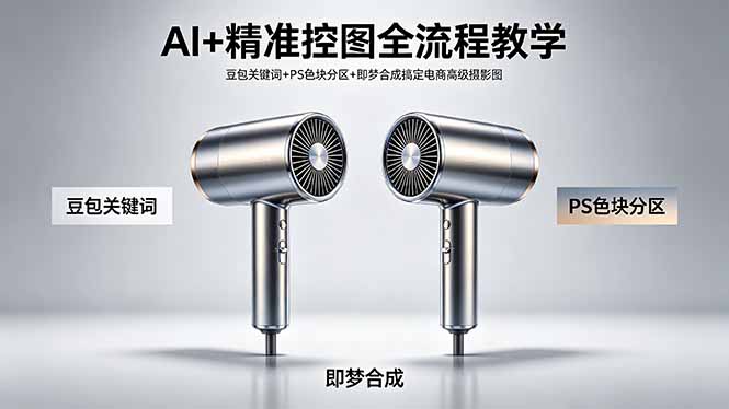 AI+精准控图全流程教学 豆包关键词+PS色块分区+即梦合成搞定电商高级摄影图-智云网创 - 网创副业项目资源站