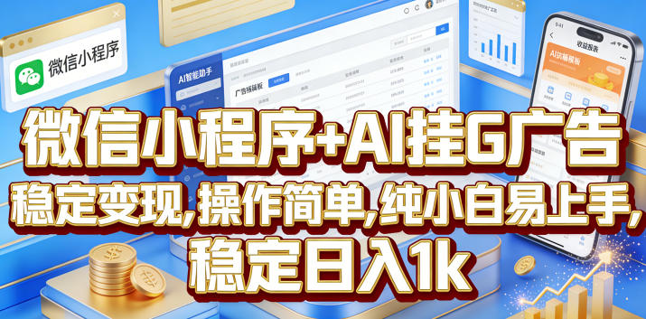 微信小程序+AI挂G广告，稳定变现，操作简单，纯小白易上手，稳定日入1k【揭秘】-智云网创 - 网创副业项目资源站